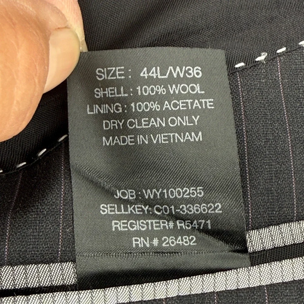 Claiborne Suit Jacket Mens 44L Black Pinstripe 100% Wool 3-Button Blazer